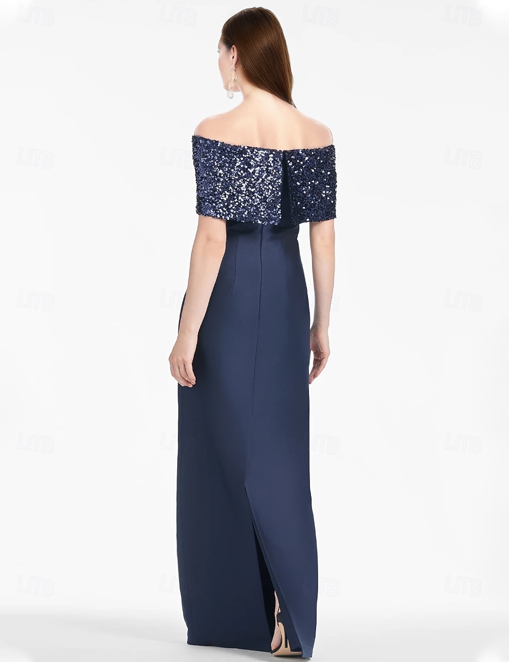 Robe de Soirée Fourreau  Colonne Élégante Robe de Mariage Formelle Longueur de Sol Manches Courtes Hors Épaule Satin avec Paillettes Fente de 2025 ? $131.99 –P5