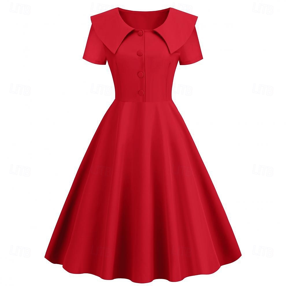 Retro 50. léta Rockabilly Polední Šaty Šaty na šaty Rozevláté Do V Maškarní kostým Dámské předvečer Všech svatých Karneval Valentýna Čajový dýchánek Retro tematická párty Dospělé Šaty Léto 2025 - $25.99 –P1