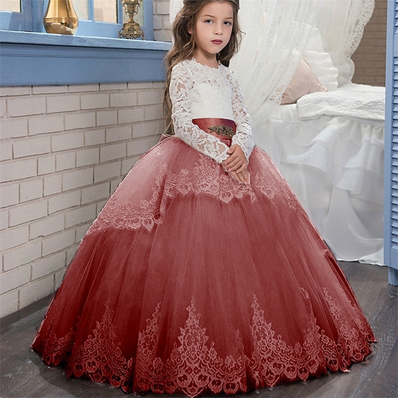 Blumenmädchenkleid Kinder Mädchen Prinzessinenkleid Leistung Hochzeit Party Elegant Schön Gitter Feste Farbe Langarm Rundhalsausschnitt Hellgelb Hellrosa 4 Jahre + 2025 - $78.99 –P9