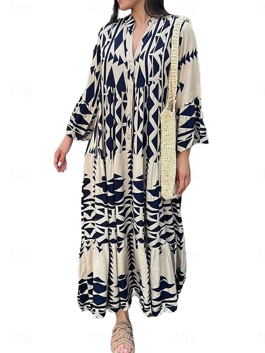 Női Maxiruha hétköznapi ruha Boho elegáns ruhák Csehország aranyos stílus Stílusos Vakáció Napi Tengerpart Laza öltözet Grafika Rövid ujjú V-alakú Fekete Rubin Medence Nyár Tavasz Ősz 2025 - $41.99 –P5