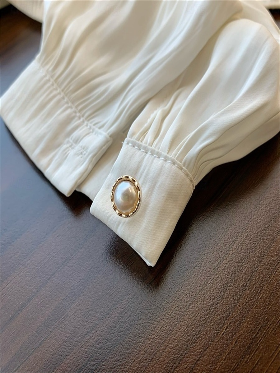 Dame Skjorte Helfarge Elegant Stilfull Fritid Langermet Høyhalset Vanlige topper Arbeid Daglig Ut på byen Svart Blå Kakifarget Beige Sommer Vår Høst 2025 - $39.99 –P13