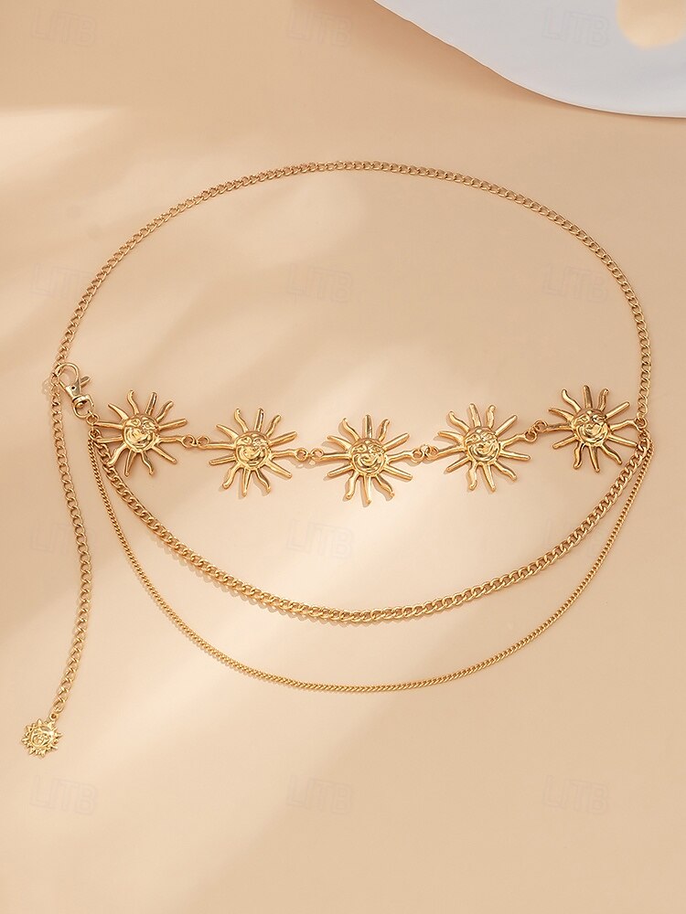 Cinturón de cuerpo con cadena de sol dorada estilo bohemio para mujer con múltiples cadenas | Perfecto para festivales y ropa de playa 2025 - $11.99 –P5