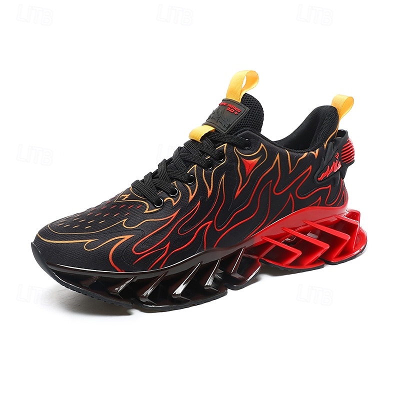 sneakers da uomo verde neon con fiamme, design audace a onde con tomaia traspirante e suola ammortizzata, perfette per lo streetwear e uno stile di vita attivo del 2025 a $54.99 –P4