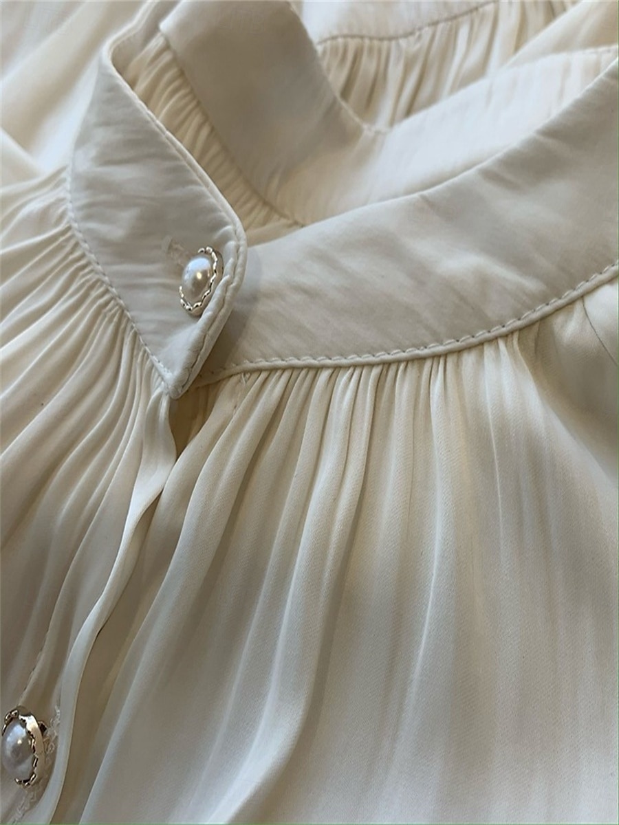 Dame Skjorte Helfarge Elegant Stilfull Fritid Langermet Høyhalset Vanlige topper Arbeid Daglig Ut på byen Svart Blå Kakifarget Beige Sommer Vår Høst 2025 - $39.99 –P10