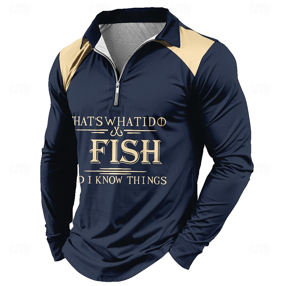 Herren Viertel-Reißverschluss Langarm Angler Grafikoberteil - DAS IST WAS ICH MACHE  FISCH ICH WEISS DINGE 2026 - $25.99 –P1