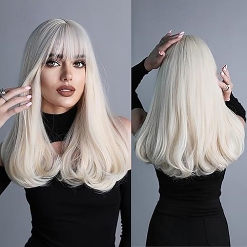 Long Straight Layered Wig With Bangs Synthetic Hair For Party Daily Use Long Wigs with Bangs Synthetic Natural Looking Layered  main image 4