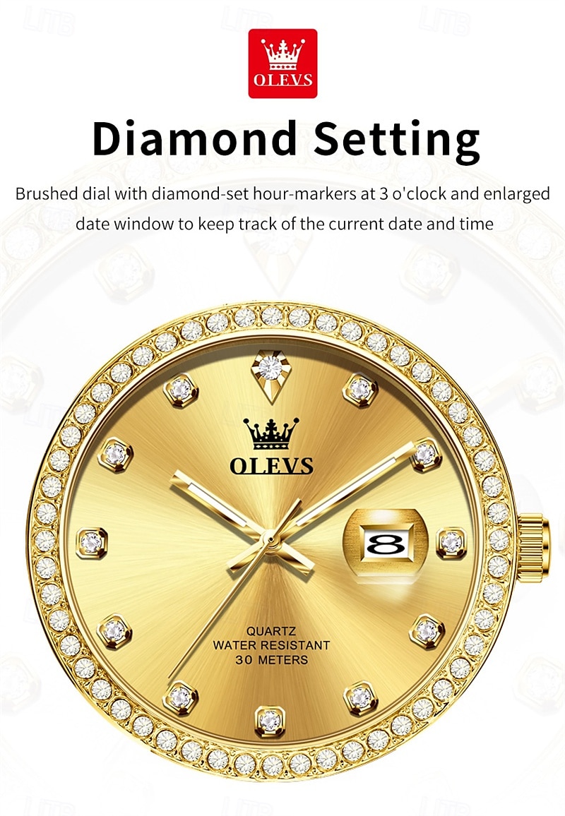 New Olevs Olevs Brand High-Grade Business With Diamond Men'S Watch Luminous Calendar Steel Belt Simple Leisure Fashion Quartz Watch Waterproof Sports Men'S Wristwatch 2025 - $36.99 –P5