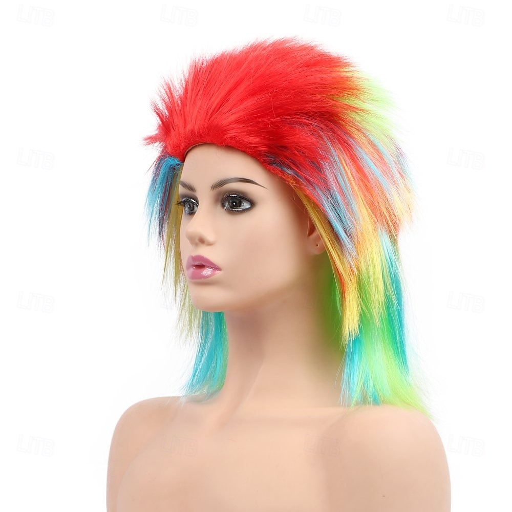 kort pigg parykk rett syntetisk fargerike afro parykker piggete multe for kvinner morsomme regnbue rocker punk kostymer hår til carvinal 2025 - $12.49 –P3