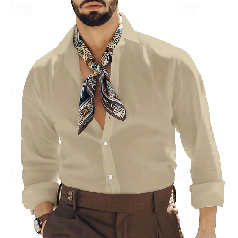 Per uomo Camicia Camicia di lino Camicia casual Camicia con Bottoni Camicia di cotone Semplice Vacanza Camicia hawaiana Nero Bianco Cachi Grigio Manica Lunga Colletto alla coreana Primavera & Autunno del 2025 a $23.99 –P11