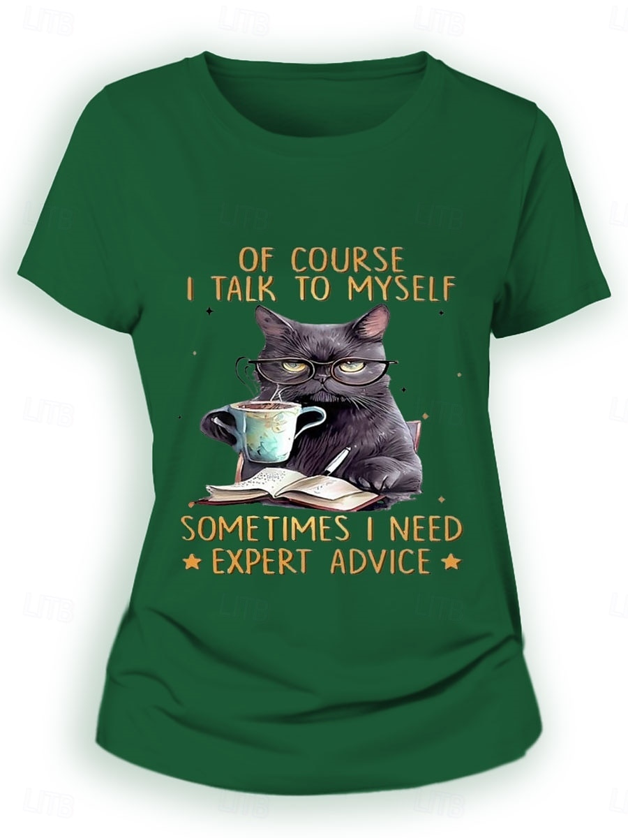 Pentru femei Tricou Pisica Scrisă Casual Manșon scurt Rotund Topuri obișnuite Zilnic Imprimeu Negru Albastru piscină Trifoi Vară 2025 - $19.99 –P1
