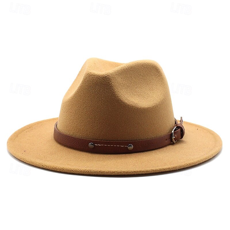 Herren Kentucky Derby Hut Sonnenhut Cowboyhut Fedora-Trilby-Hut Schwarz Weiß Wollig Vintage-Stil Mode 18. Jahrhundert Bundesstaat Texas Täglich Themenparty Einfarbig Sonnenschutz Cosplay 2026 - $12.49 –P3