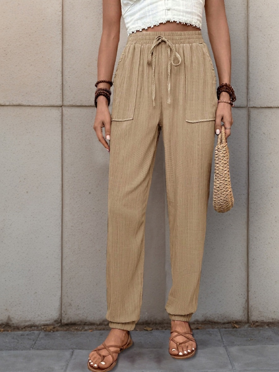 Women's Tapered pants Chinos Fashion Streetwear Full Length High Waist Plain Pocket Elastic Waistband Comfy Soft Comfortable Micro-elastic Outdoor Street Black Green Khaki Spring &  Fall Regular Fit 2026 - $26.99 –P1