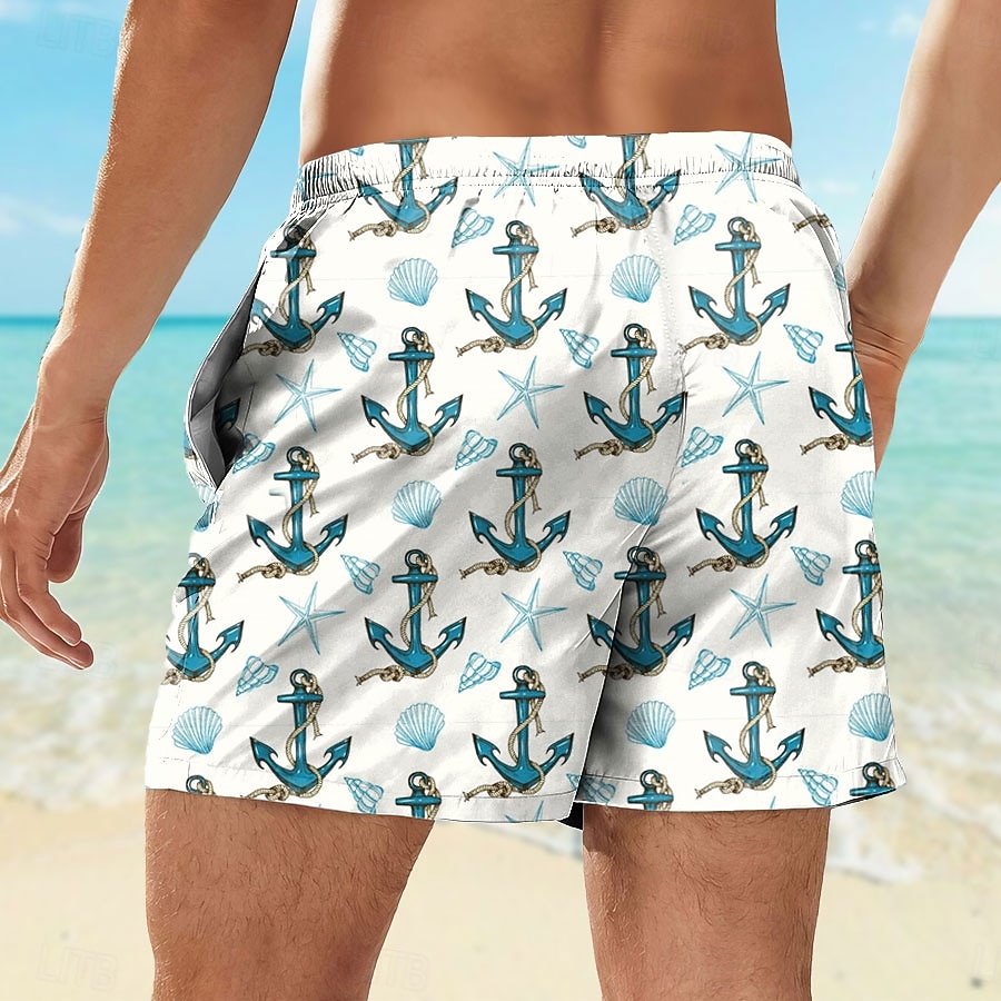Men's Anchor Sea Creatures Swim Shorts Board Shorts Swimming Trunks Mid Waist Tropical Streetwear Hawaiian Vacation Daily Holiday Pocket Drawstring Elastic Waist Designer Clothing Apparel 2026 - $18.99 –P2