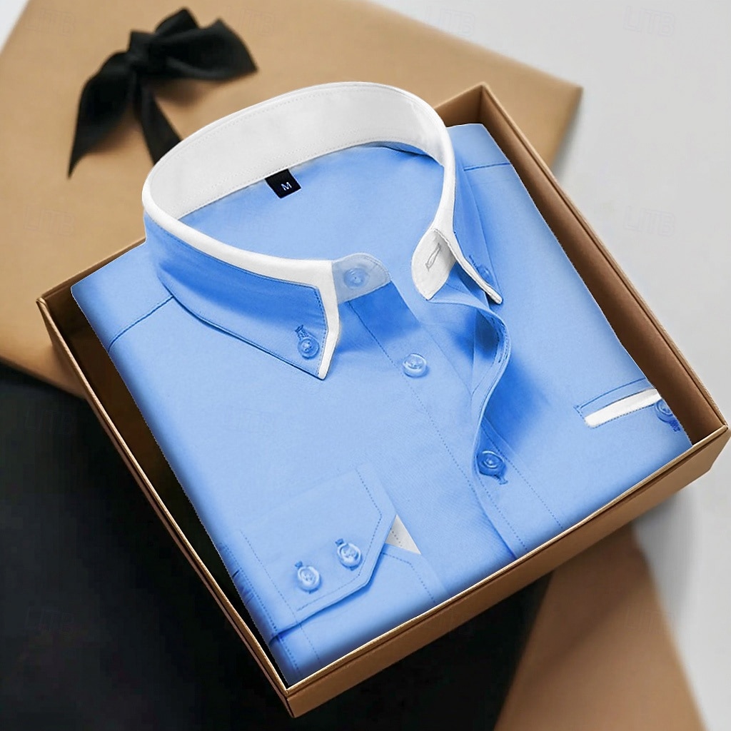 Homens Saia camisa de botão camisa de colarinho Camisa não de ferro Tecido Casamento Trabalho Azul Claro Branco Rosa Azul Marinha Manga Longa Colarinho Todas as Estações Roupa de 2026 por $26.99 –P7