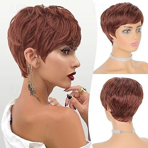 pixie cut perucas sintéticas curtas pixie corte de cabelo peruca com franja peruca em camadas sem cola perucas onduladas para mulheres de 2025 por $18.49 –P2