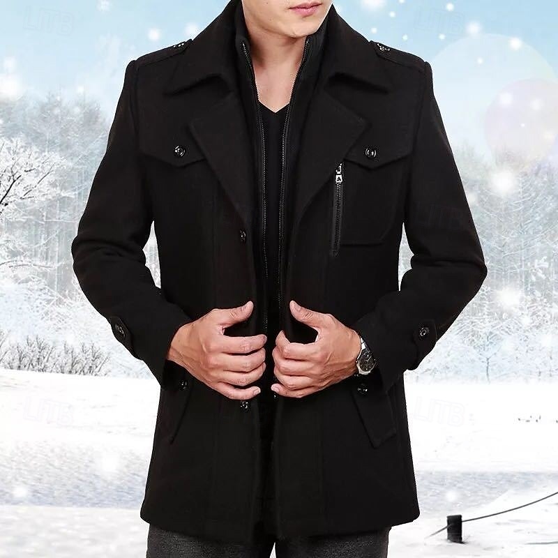 Hombre Abrigo de invierno Abrigo de lana Sobretodo Abrigo corto Exterior Trabajo Otoño invierno Lana Resistente al Viento Templado Ropa de calle Ropa Brasieres Esencial Color sólido Cuello enrollado 2025 - $88.99 –P14