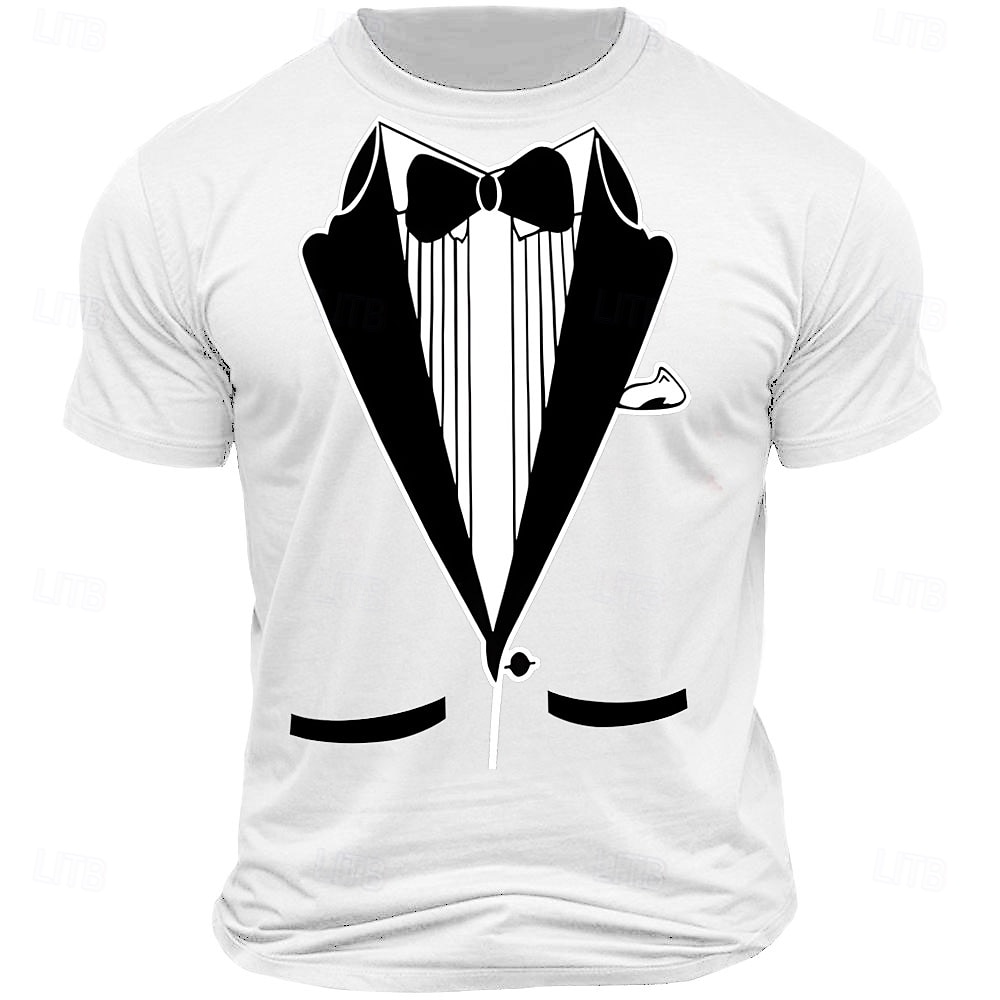 Maglietta divertente da uomo con grafica in stile smoking a maniche corte nera del 2026 a $17.49 –P1