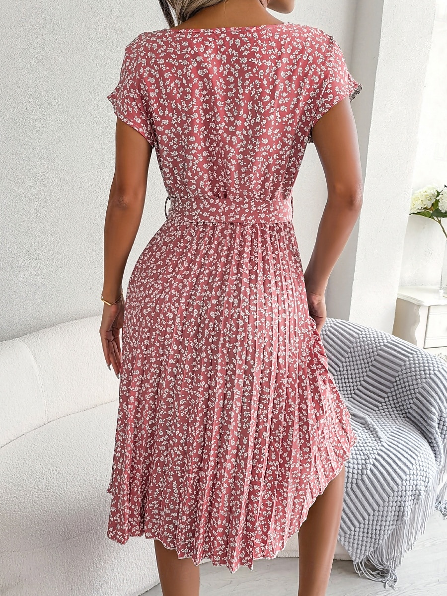 Women's Midi Dress Casual Dress A Line Dress Stylish Casual Vacation Daily Regular Fit Floral Short Sleeve Crew Neck Pink Light Blue Summer Spring 2025 - $36.99 –P12