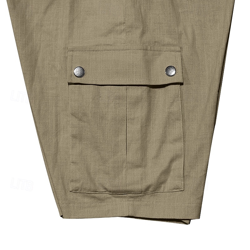 Men's Cargo Shorts Linen Shorts Summer Shorts Beach Shorts Drawstring Elastic Waist Multi Pocket Plain Comfort Breathable Knee Length Outdoor Work Daily Classic Style Casual Black White 2025 - $23.99 –P4