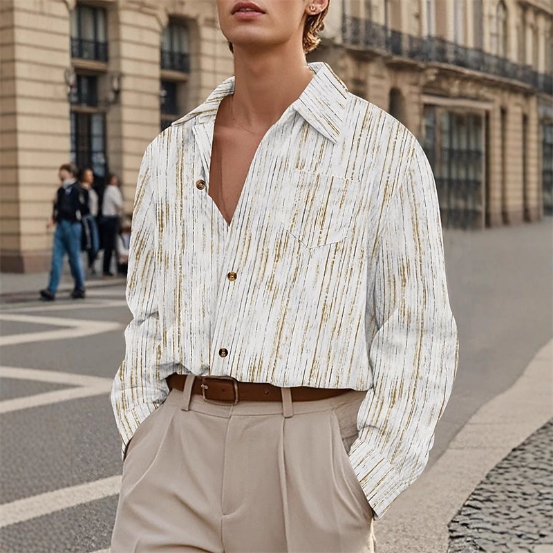 Per uomo Camicia Camicia estiva Maglietta informale Camicia da spiaggia Camicia con bottoni Rosso Verde Kaki Grigio chiaro Manica lunga Strisce Bavero Da mare Hawaiano Tasche Abbigliamento Poliestere del 2025 a $27.99 –P5