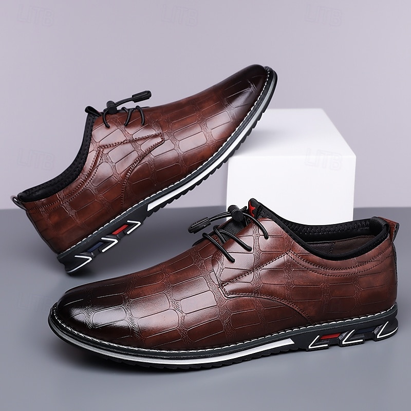 Men's Brown Crocodile Pattern Faux Leather Dress Shoes with Lace-Up Closure and Comfortable Sole, Elegant for Business and Formal Occasions 2025 - $46.99 –P5