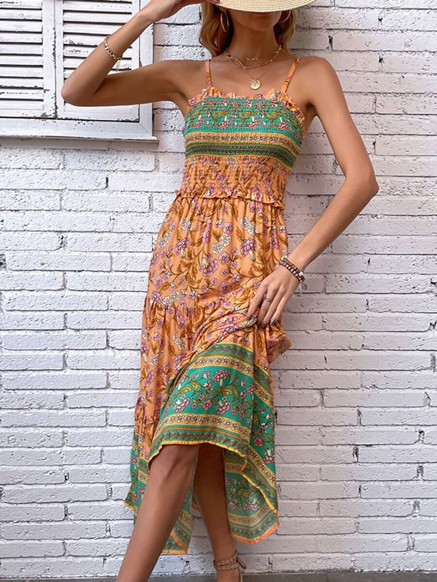 Dámské Maxi šaty Volnočasové šaty Boho Chic šaty Boho šaty Čechy stylové Na běžné nošení Dovolená Denní Plážové Volný Grafika Bez rukávů Do V Oranžová Léto Jaro 2025 - $46.99 –P7