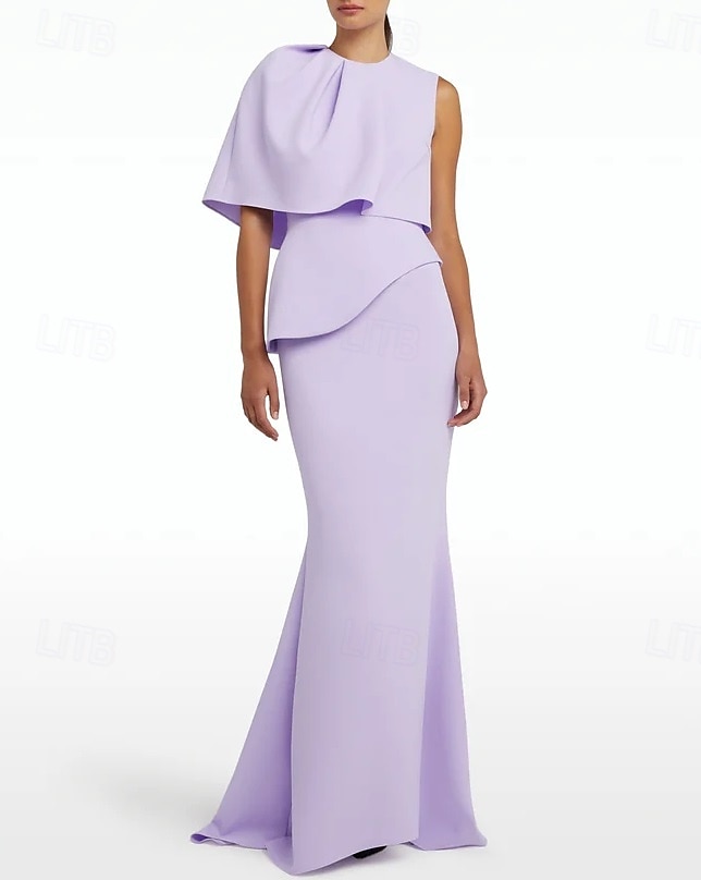 Meerjungfrau/Trompete Abendkleid elegantes Kleid formelle Hochzeit bodenlang ärmellos Rundhals Champagner Mutter der Braut Kleid Stretch Crepe mit Schal 2025 2025 - $170.99 –P2