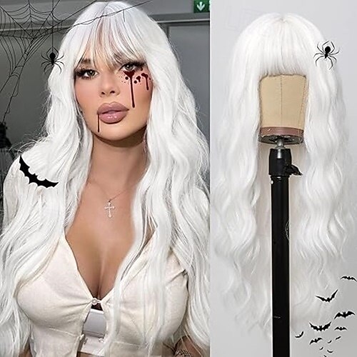 parrucche per donne parrucche lunghe e ondulate con frangia spessa capelli ricci onde sintetiche fibra resistente al calore uso quotidiano per feste del 2025 a $19.99 –P4