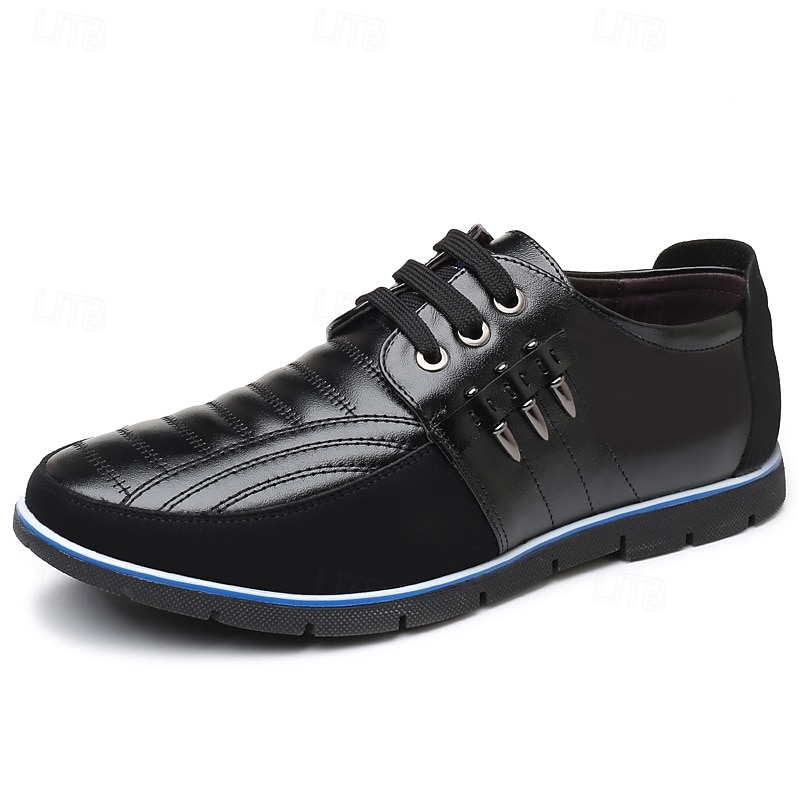 Freizeit-Schnürschuhe aus Kunstleder für Herren – stylische blaue und schwarze Low-Top-Sneaker mit rutschfester Sohle für den Alltag und halbformelle Anlässe 2025 - $46.99 –P2