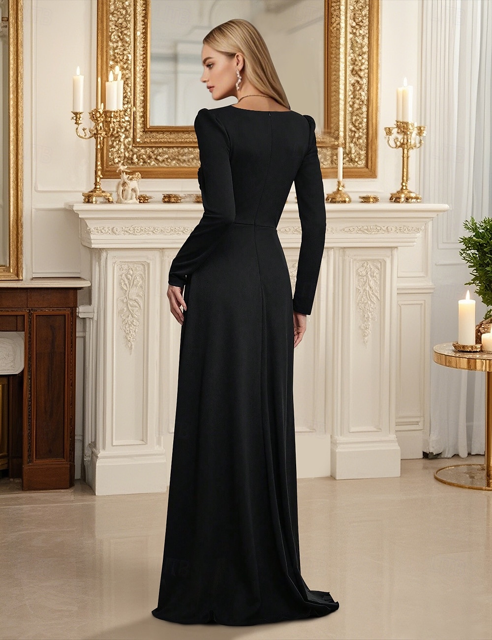 Sheath / Column Evening Gown Elegant Dress Formal Wedding Guest Floor Length Long Sleeve Off Shoulder Nylon with Rhinestone 2025 - $235.79 –P2
