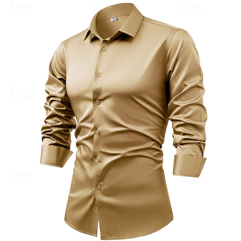 Miesten Paita Pukupaita Button Up paita Tavallinen Häät Juhla Musta Valkoinen Vaalean vihreä Vaaleanpunainen Pitkähihainen Kauluskäänne 봄 & Syksy Vaatetus 2025 - $28.99 –P14