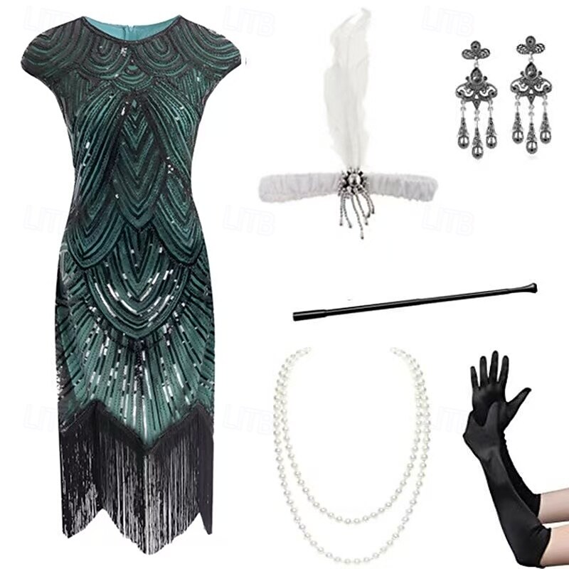 Řvoucí 20s Retro Velký Gatsby Úbory Kostým na Večírek Maškarní Bez rukávů Velký Gatsby Svatební host Flitry Třásně Flitry Třásně Kulatý Dámské předvečer Všech svatých Karneval Plesová maškaráda 2025 - $50.99 –P10