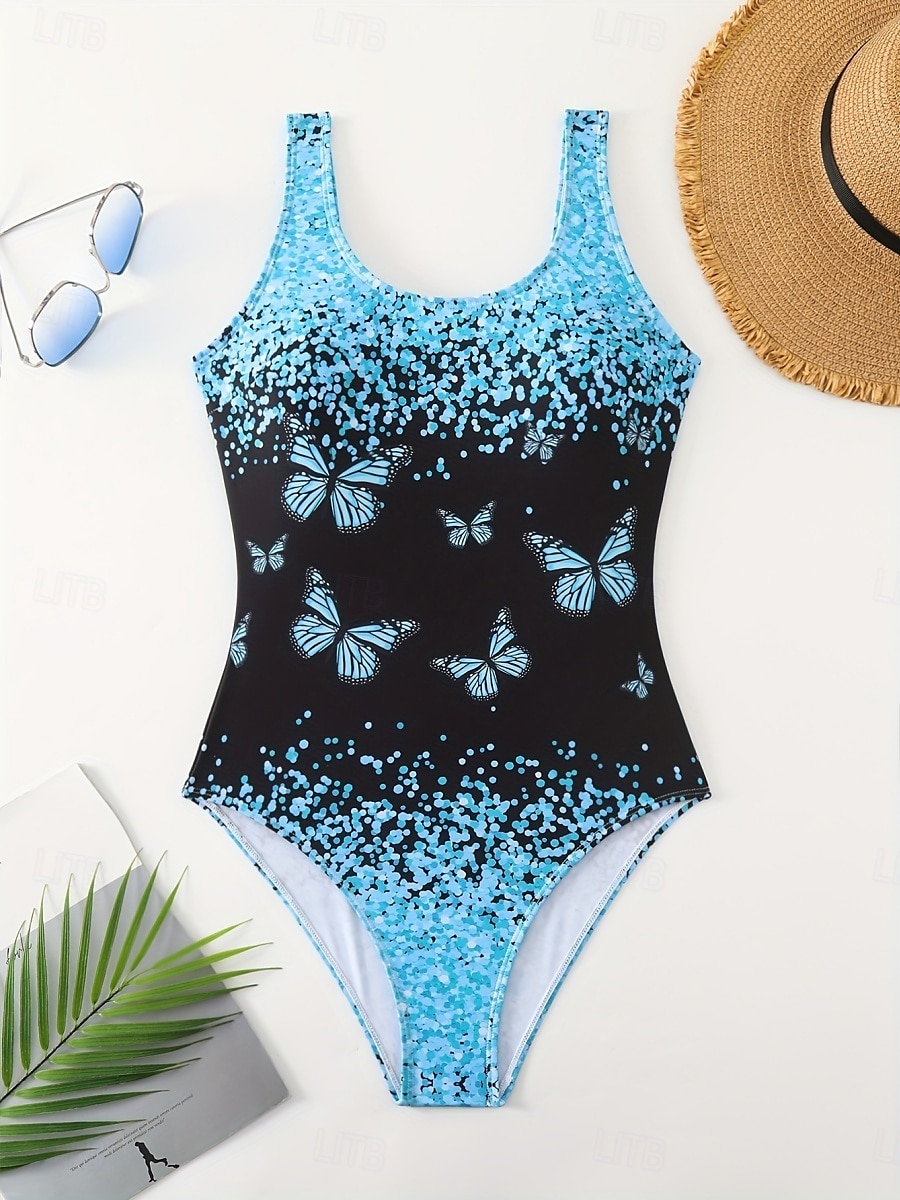 Maillots de bain pour femmes Monokini 1 Pièce Maillot de bain Dos Nu Contrôle du Ventre Taille Haute Slim Vacances Plage Ombre Papillon Col U Sans Manches Maillots de bain de 2025 ? $26.99 –P3