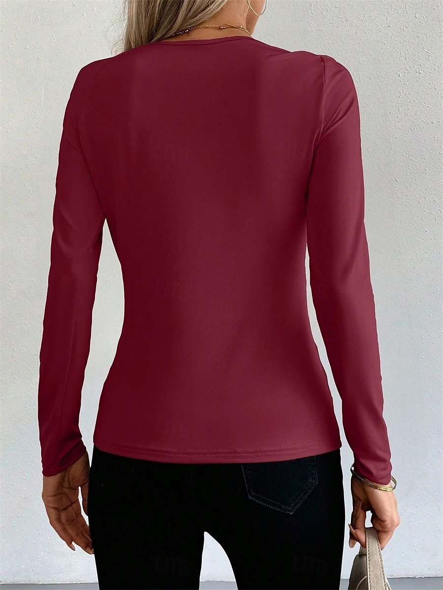 Women's Blouse Solid Color Elegant Daily Stylish Long Sleeve Square Neck Regular Tops Daily Holiday Going out Patchwork Black Wine Spring Fall Winter 2025 - $26.99 –P10