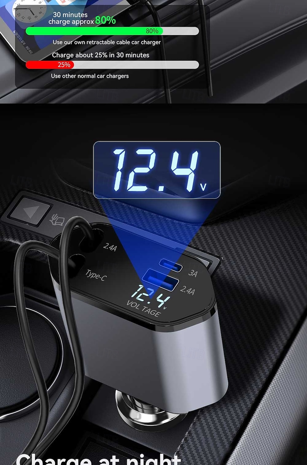 2025年 4 in 1 引き込み式車載充電器 USB タイプ C ケーブル iPhone Samsung 高速充電コード シガレットライターアダプター  コレクション – $28.99 –P12