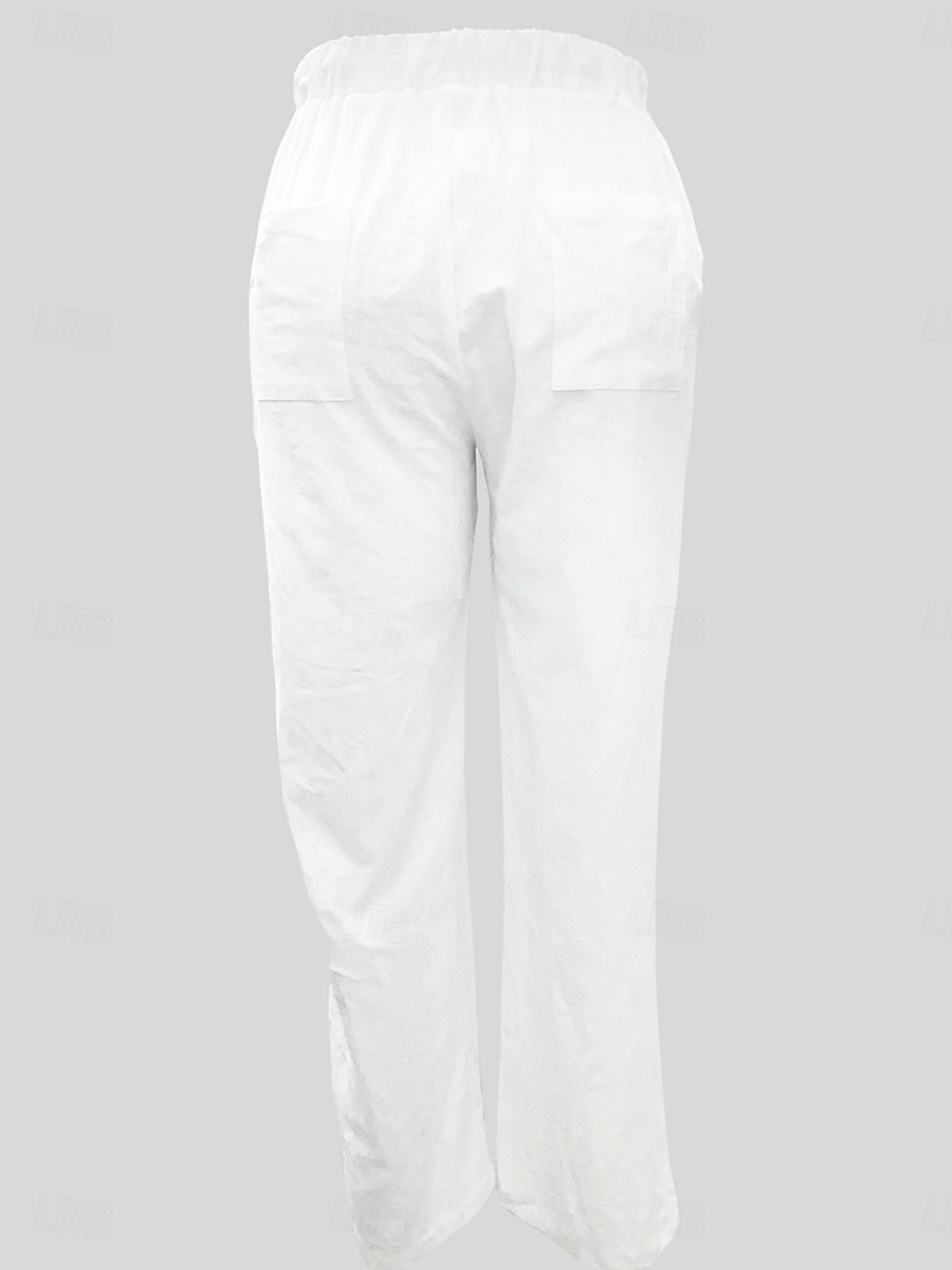 Femmes Short en coton et lin Pantalon inspiré du lin Pantalon en coton et lin Simple Classique & Intemporel Longueur complète Taille haute Couleur Unie Patchwork Avec Poches Cordon de serrage de 2025 ? $21.99 –P6