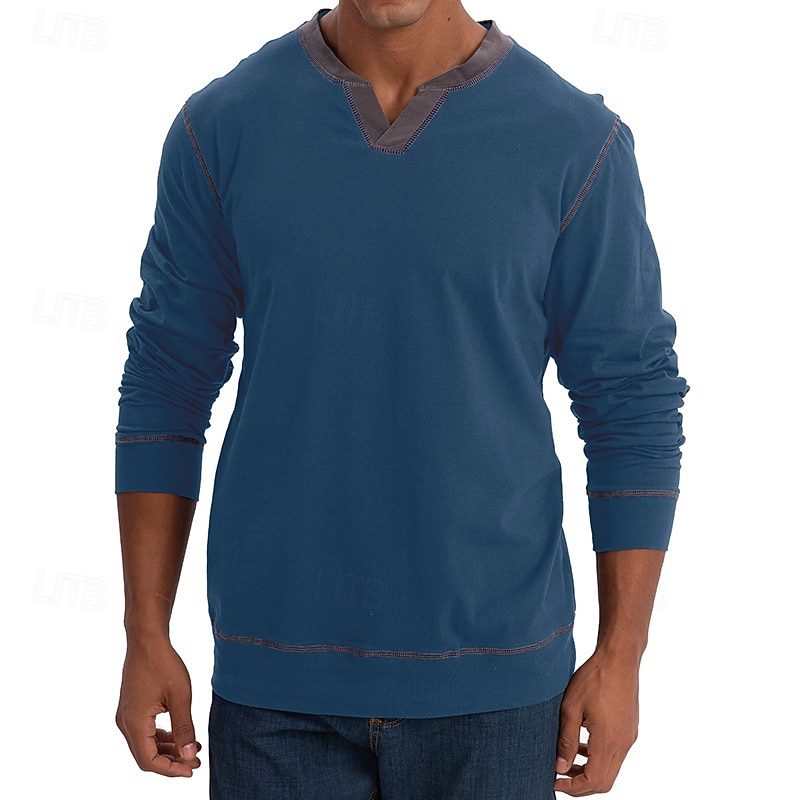 Herr T-shirt T-shirts T-tröja Långärmad tröja Långärmad V-hals Vår & Höst Lappverk Mode Designer Grundläggande Lappverk Semester Gata Utekväll Svart Vin Kungsblå Topp t-shirt för män 2025 - $27.99 –P13