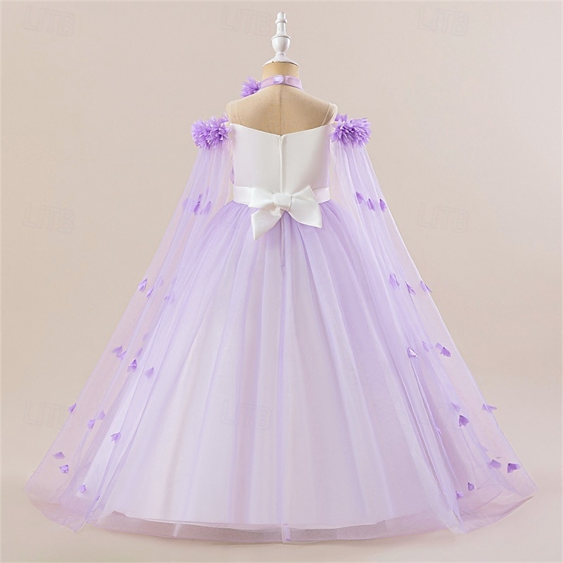 Flower Girl Dress Kid's Girls' Princess Dress Performance Wedding Party Elegant Beautiful Mesh Solid Color Sleeveless Crew Neck Light Pink White 4 years+ 2025 - GBP £37 –P15