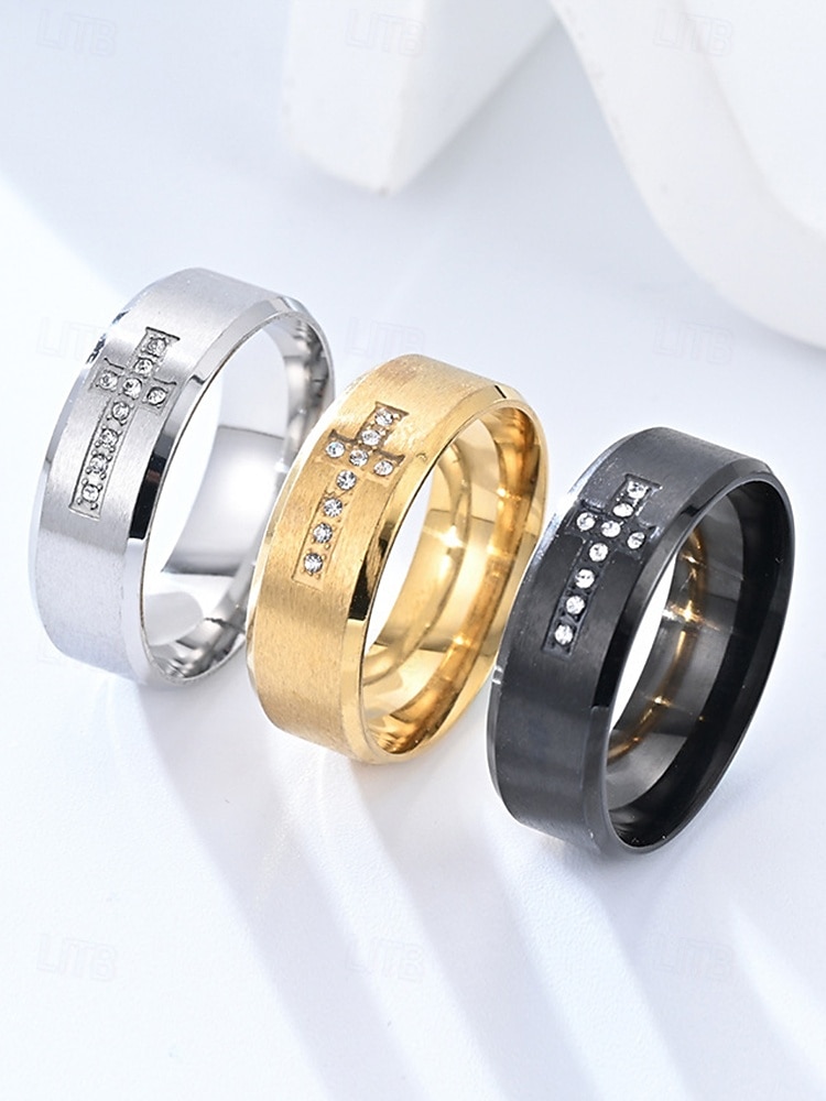 anéis de cruz de aço inoxidável masculinos com incrustações de strass, joias cristãs duráveis, ideais para uso diário, igreja e presentes de 2026 por $9.07 –P3