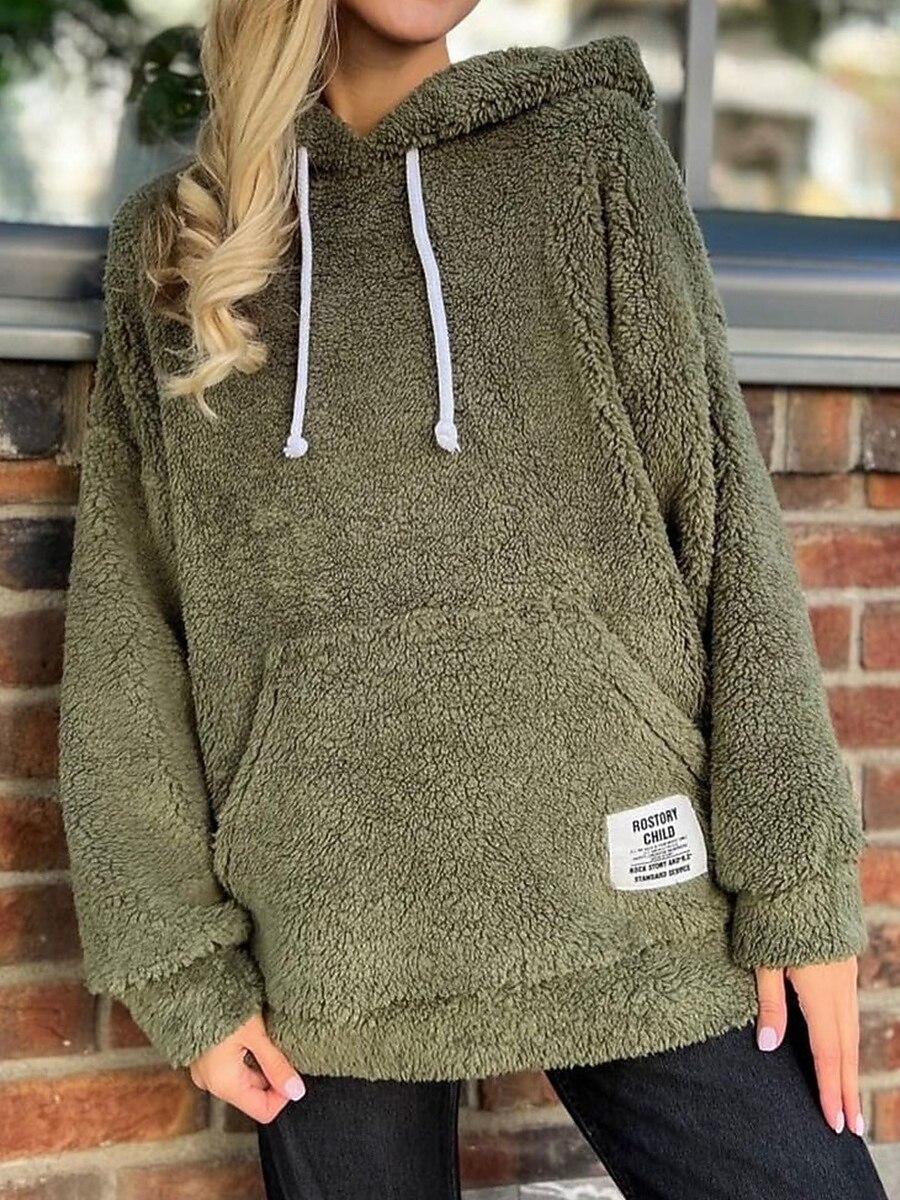 Mulheres Pulôver Moletom Com Capuz Tecido Quente Roupa de rua Casual Manga Longa Com Capuz Tops regulares Casual Patchwork Preto Verde cáqui Primavera Outono Inverno de 2025 por $41.99 –P2
