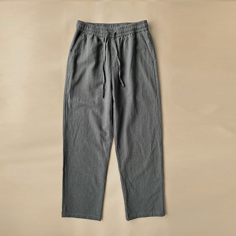 Herr Linne Byxor Långbyxor Sommarbyxor Casual byxor Snörning Elastisk midja Rakt ben Slät Komfort Andningsfunktion Ankellång Ledigt Dagligen Helgdag Mode Klassisk Stil Svart Vit 2025 - $20.99 –P8