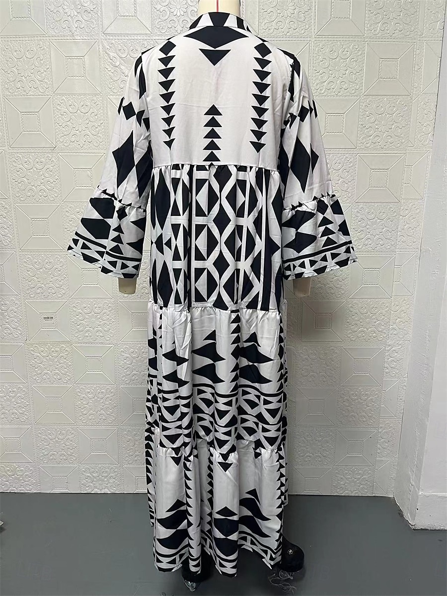 Női Maxiruha hétköznapi ruha Boho elegáns ruhák Csehország aranyos stílus Stílusos Vakáció Napi Tengerpart Laza öltözet Grafika Rövid ujjú V-alakú Fekete Rubin Medence Nyár Tavasz Ősz 2025 - $41.99 –P7