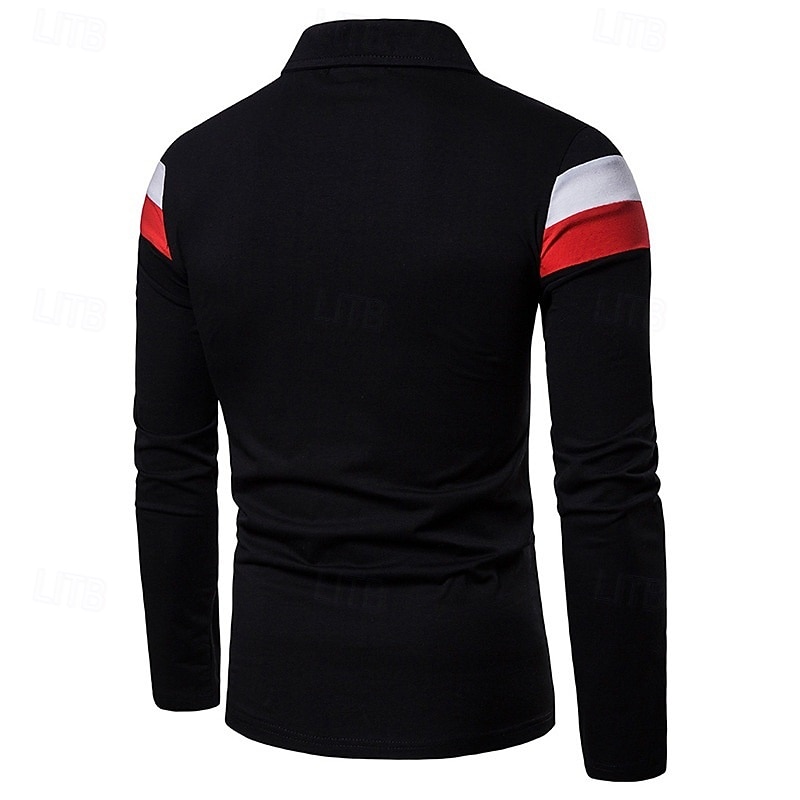 Herren Golfhemd Golf Poloshirts Arbeit Casual Kargen Langarm Basic Modern Farbblock Patchwork Knopf Frühling & Herbst Regular Fit Schwarz Weiß Gelb Golfhemd 2025 - $12.99 –P10