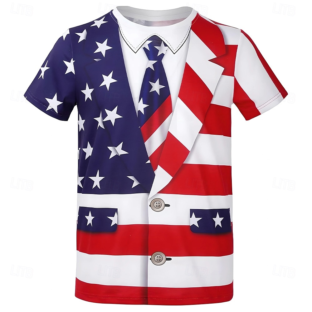 Giorno dell'Indipendenza Americana Per uomo Bandiera Americana Smoking Maglietta Manica Corta maglietta Stampa 3D Girocollo Camicia Esagerato Designer Feste Ferie Club Blu Estate Primavera del 2026 a $19.49 –P1