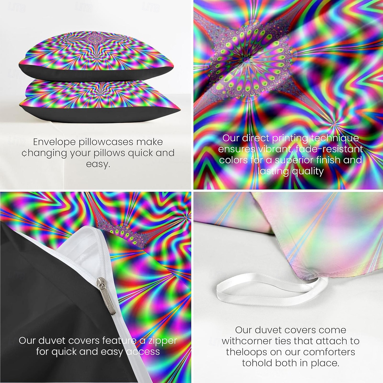 påslakanset med grafiska tryck på optiska illusioner, sängset i 100 % bomull, ultramjukt och andningsbart material, inkluderar påslakan och örngott, modern och snygg design, slitstark 2025 - $60.99 –P5