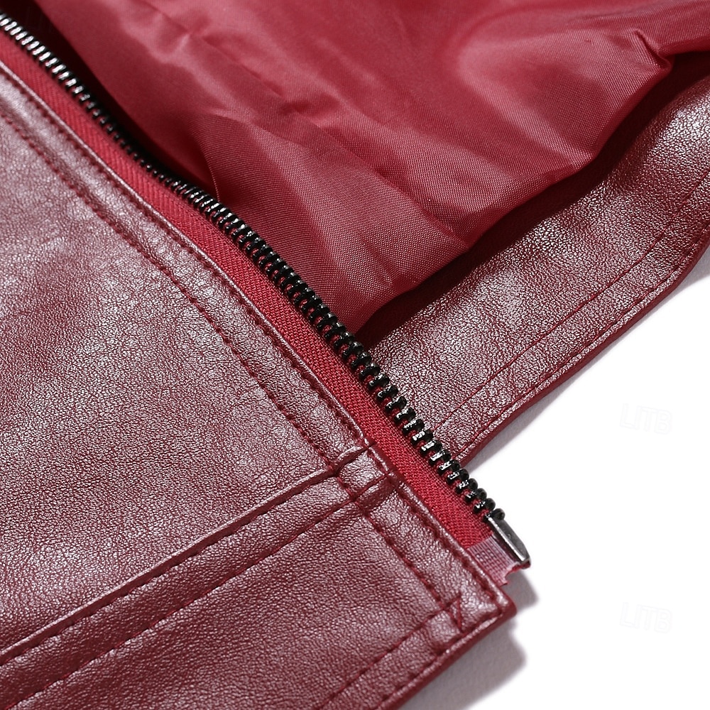 Men's Faux Leather Jacket Transition Jacket Casual Jacket Biker Jacket Casual Thermal Warm Rain Waterproof Faux Fur Trim Fall Pure Color Casual Stand Collar Regular Regular Faux Leather Regular Fit 2025 - $81.99 –P8