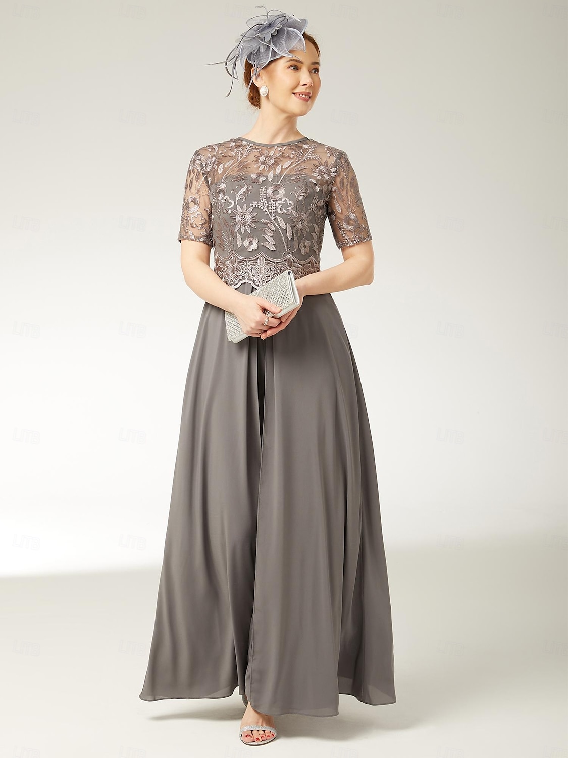 Kombinezony dla matki panny młodej Elegancka sukienka w kształcie diamentu Długość do kostek Elastyczny Chiffon krótki rękaw z koronkowymi plisami 2025 - $172.99 –P4
