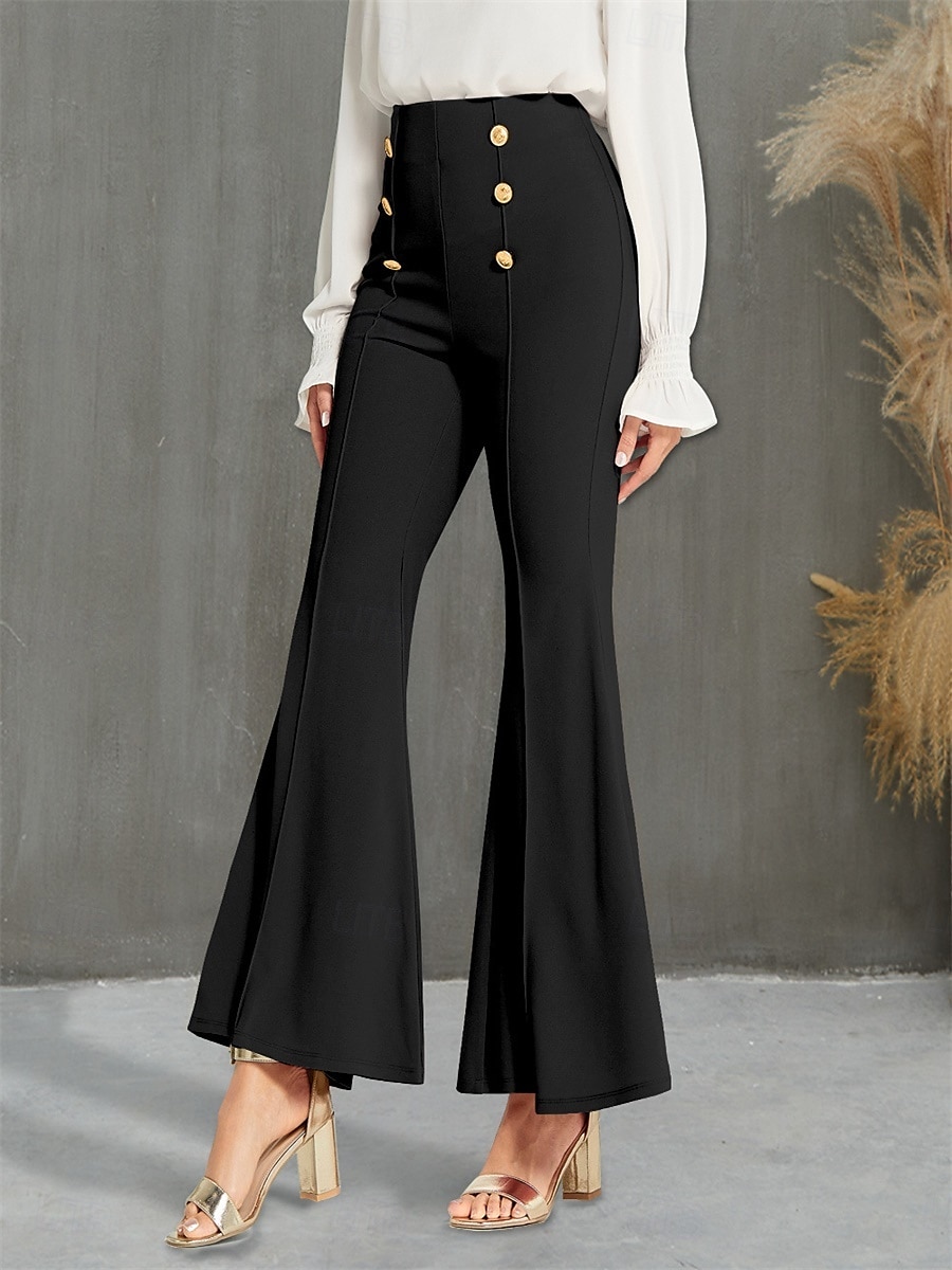 Women's Flared Pants Fashion Streetwear Full Length High Waist Plain High Cut Comfy Outdoor Micro-elastic Vacation Street Daily Black Green Khaki Spring Fall Regular Fit 2025 - $27.99 –P6