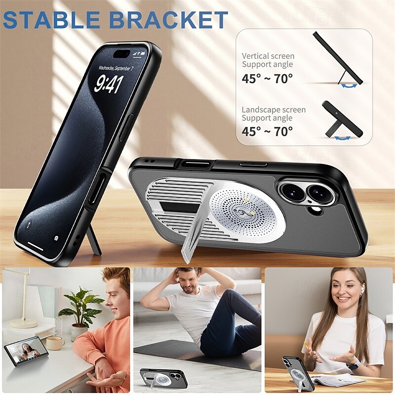 Phone Case For iPhone 16 iPhone 16 Pro iPhone 16 Pro Max iPhone 15 iPhone 15 Pro Max iPhone 14 Pro Max iPhone 13 Pro Max Back Cover with Stand Holder Magnetic Support Wireless Charging Retro TPU PC 2025 - $26.99 –P7