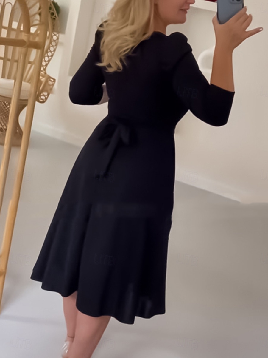 Női Midi ruha Swing ruha A vonalú ruha Elegáns Stílusos Alkalmi Vakáció Napi Normál Sima Hosszú ujj Terített nyak Fekete Tavasz Ősz 2025 - $41.99 –P2